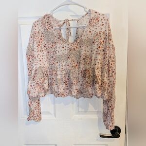 Women's Floral Tie-Back Boho Romantic Whimsigoth  Cream with Reds & Pinks Floral